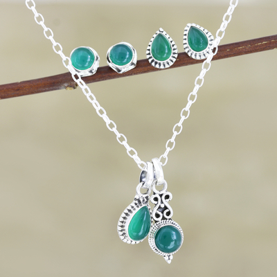 Conjunto de joyas de ónix - Conjunto de joyería de plata de ley y ónix verde hecho a mano