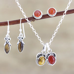 Carnelian and tiger's eye jewelry set, 'Trust Yourself' - Hand Made Carnelian and Tiger's Eye Jewelry Set