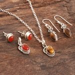 Carnelian and tiger's eye jewelry set, 'Trust Yourself' - Hand Made Carnelian and Tiger's Eye Jewelry Set
