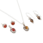 Carnelian and tiger's eye jewelry set, 'Trust Yourself' - Hand Made Carnelian and Tiger's Eye Jewelry Set