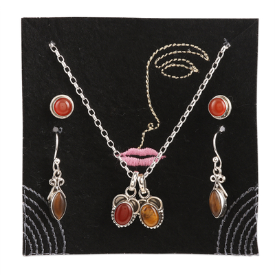 Carnelian and tiger's eye jewelry set, 'Trust Yourself' - Hand Made Carnelian and Tiger's Eye Jewelry Set