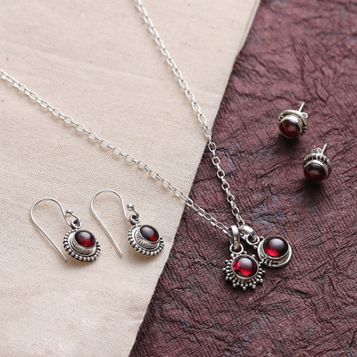 Garnet jewelry set, 'Devoted' - Hand Made Garnet and Sterling Silver Jewelry Set