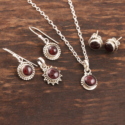 Garnet jewelry set, 'Devoted' - Hand Made Garnet and Sterling Silver Jewelry Set