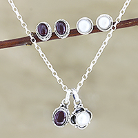 Freshwater pearl and garnet jewelry set, 'Pure Romance' - Handmade Garnet and Freshwater Pearl Jewelry Set