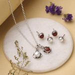 Pearl and carnelian jewelry set, 'Fire and Ice' - Hand Crafted Carnelian and Cultured Pearl Jewelry Set