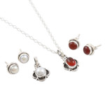 Pearl and carnelian jewelry set, 'Fire and Ice' - Hand Crafted Carnelian and Cultured Pearl Jewelry Set