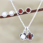 Pearl and carnelian jewelry set, 'Fire and Ice' - Hand Crafted Carnelian and Cultured Pearl Jewelry Set