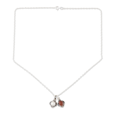 Cultured pearl and carnelian Jewellery set, 'Light and Fire' - Hand Crafted Carnelian and Cultured Pearl Jewellery Set