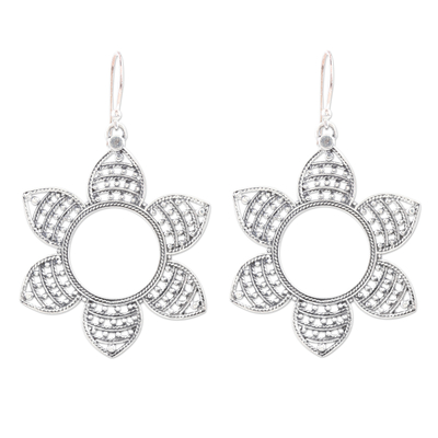 Sterling silver dangle earrings, 'Whispering Petals' - Handmade Sterling Silver Floral Dangle Earrings