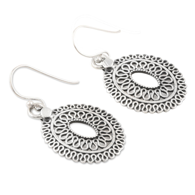 Sterling silver dangle earrings, 'Learning Curve' - Hand Crafted Sterling Silver Dangle Earrings from India