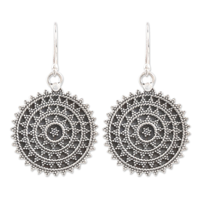 Sterling silver dangle earrings, 'Concentric Circles' - Hand Crafted Sterling Silver Dangle Earrings from India