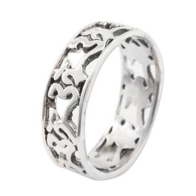 Sterling silver band ring, 'Save a Prayer' - Sterling Silver Om-Themed Band Ring from India