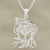 Sterling silver pendant necklace, 'Krishna's Melody' - Handmade Sterling Silver Krishna Pendant Necklace