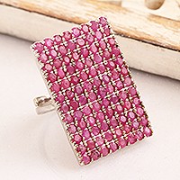 Ruby cocktail ring, 'Shimmering Princess' - Hand Crafted Sterling Silver and Ruby Cocktail Ring