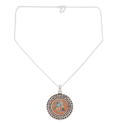 Halskette mit Anhänger aus Sterlingsilber - Halskette mit Krishna- und Radha-Anhänger aus Sterlingsilber