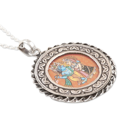Collar colgante de plata esterlina - Collar con colgante de plata de ley Krishna y Radha