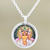 Sterling-Silber-Anhänger-Halskette, 'Gott der Weisheit' - Handbemalte Sterling Silber Ganesha Anhänger Halskette