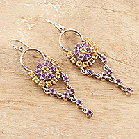 Citrine and Amethyst Gemstone Dangle Earrings,'Bedazzling in Purple'