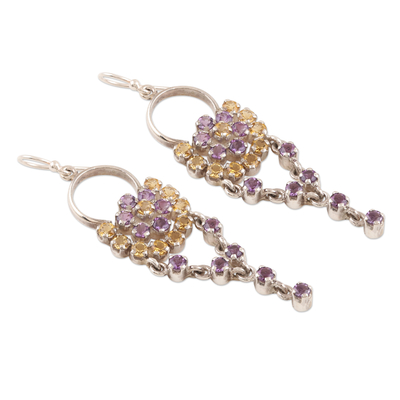 Citrine and amethyst dangle earrings, 'Bedazzling in Purple' - Citrine and Amethyst Gemstone Dangle Earrings