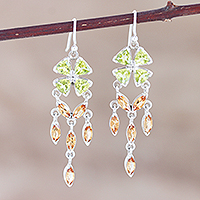 Peridot and citrine dangle earrings, 'Chandelier in Green' - Handmade Peridot and Citrine Dangle Earrings from India