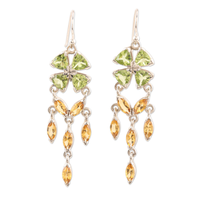 Peridot and citrine dangle earrings, 'Chandelier in Green' - Handmade Peridot and Citrine Dangle Earrings from India