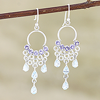 Iolite and blue topaz dangle earrings, 'Spring Haze in Blue' - Handmade Iolite and Blue Topaz Dangle Earrings from India