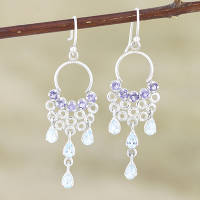 Iolite and blue topaz dangle earrings, 'Spring Haze in Blue' - Handmade Iolite and Blue Topaz Dangle Earrings from India