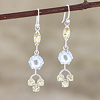 Citrine and blue topaz dangle earrings, 'New Dream in Blue' - Artisan Crafted Citrine and Blue Topaz Dangle Earrings