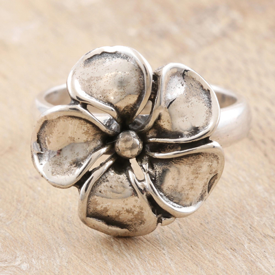 Sterling silver cocktail ring, 'Once in a Lifetime' - Hand Crafted Sterling Silver Flower Cocktail Ring