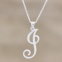 Sterling silver pendant necklace, 'Alphabet City: J' - Hand Crafted Sterling Silver Initial J Pendant Necklace