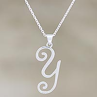 Sterling silver pendant necklace, 'Alphabet City: Y' - Artisan Crafted Sterling Silver Initial Y Pendant Necklace