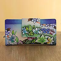 Hand painted leather wallet, Blue Lagoon