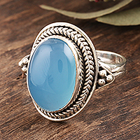 Chalcedony cocktail ring, 'Blue Oracle' - Hand Crafted Chalcedony Cocktail Ring