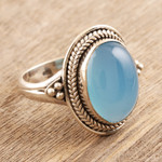Chalcedony cocktail ring, 'Blue Oracle' - Hand Crafted Chalcedony Cocktail Ring