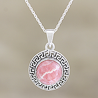 Halskette mit Rhodochrosit-Anhänger, „Pretty in Pink“ – Halskette mit Anhänger aus Sterlingsilber und rosa Rhodochrosit