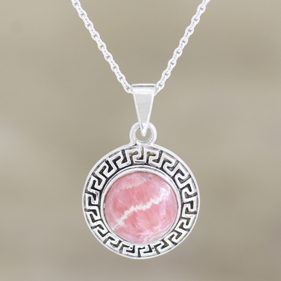 Rhodochrosite pendant necklace, 'Pretty in Pink' - Sterling Silver and Pink Rhodochrosite Pendant Necklace