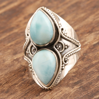 Larimar cocktail ring, 'Sky God' - Hand Crafted Larimar and Sterling Silver Cocktail Ring