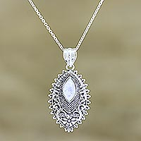 Rainbow moonstone pendant necklace, 'Into the Mystic' - Handmade Rainbow Moonstone Pendant Necklace