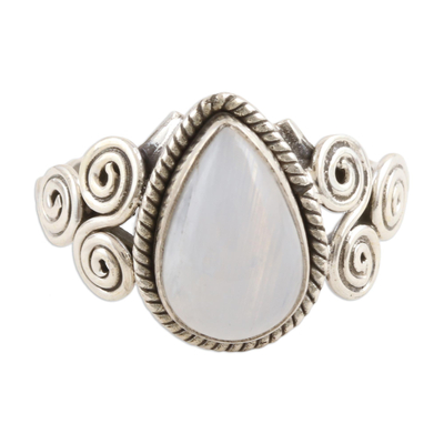 Hand Made Rainbow Moonstone Cocktail Ring from India