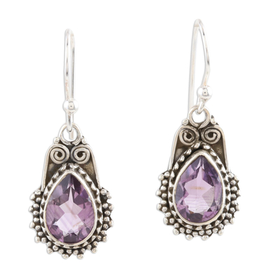 Amethyst dangle earrings, 'Dazzling Drop' - Hand Made Amethyst and Sterling Silver Dangle Earrings