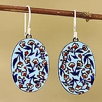 Ceramic dangle earrings, 'Fresh-Cut Flowers' - Hand Painted Ceramic Floral Dangle Earrings