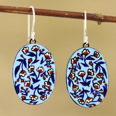 Ceramic dangle earrings, 'Fresh-Cut Flowers' - Hand Painted Ceramic Floral Dangle Earrings