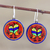 Ceramic dangle earrings, 'Joyful Birds' - Hand Made Round Ceramic Dangle Earrings from India thumbail