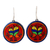 Ceramic dangle earrings, 'Joyful Birds' - Hand Made Round Ceramic Dangle Earrings from India (image 2a) thumbail
