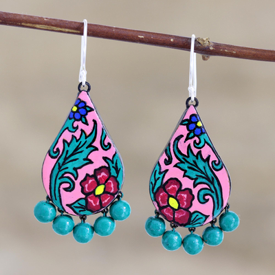 Ceramic dangle earrings, Hibiscus Trail