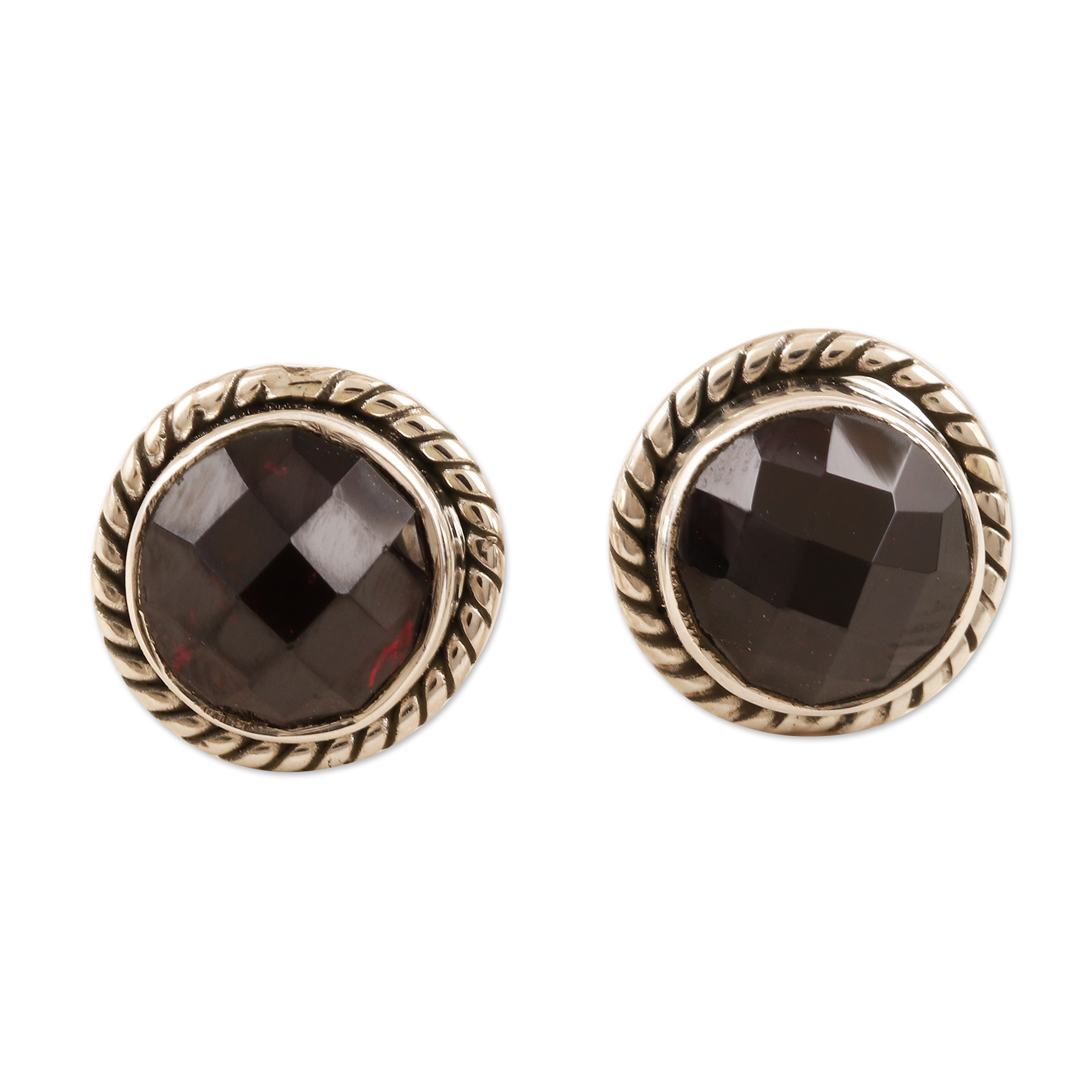 Checkerboard Faceted Garnet Stud Earrings - Checkerboard in Red | NOVICA