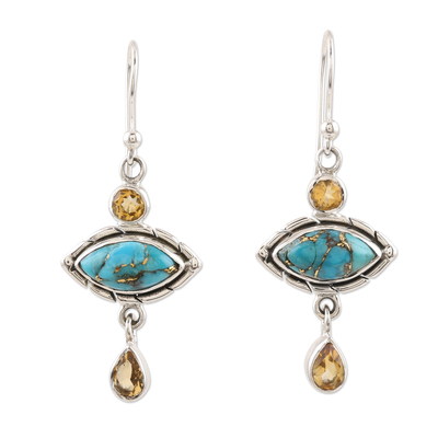 Composite Turquoise and Citrine Dangle Earrings