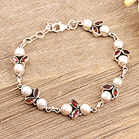 Garnet and cultured pearl link bracelet, Radiant in Red