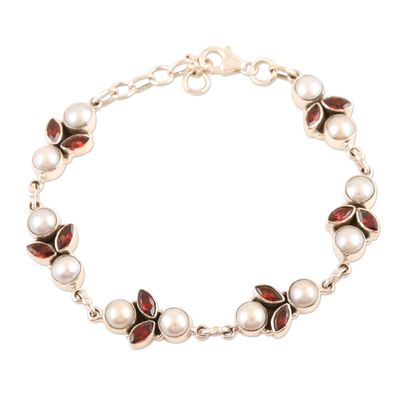 Garnet and Cultured Pearl Link Bracelet