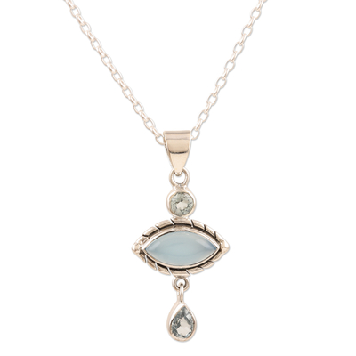 Chalcedony and Blue Topaz Sterling Silver Pendant Necklace